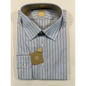 Ike Behar New York 17 L Blue Brown Stripe Dress Shirt NWT Made Canada